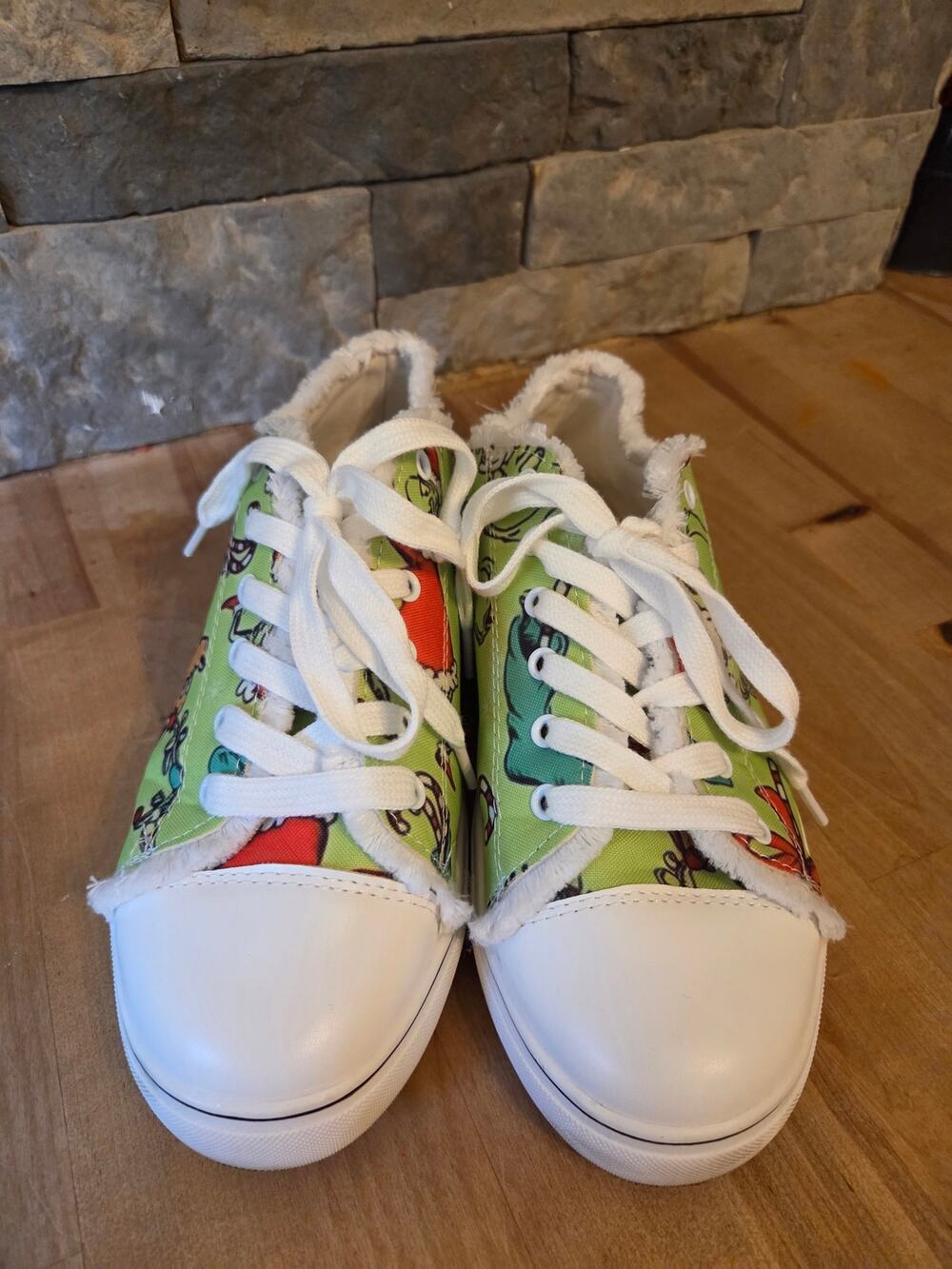Grinch Green Canvas Sneakers Raw Edge Frayed Casual Shoes EU 41 US Women 9.5-10